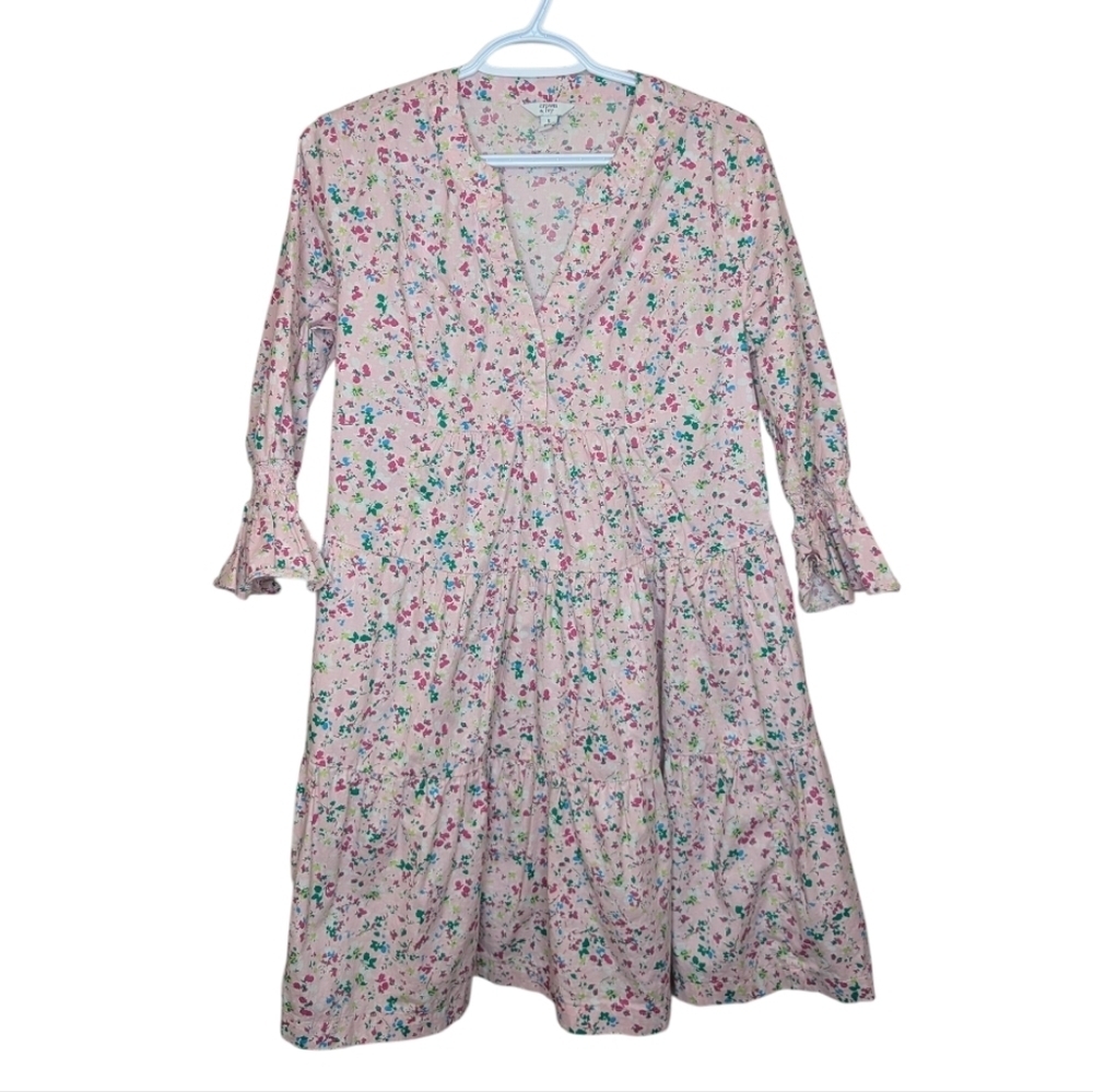 Crown & Ivy Women's Pink Floral Print 3/4 Sleeve Swing Dress Women's Small